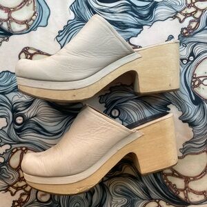 Rachel Comey Cream Leather Wooden Platform Mules